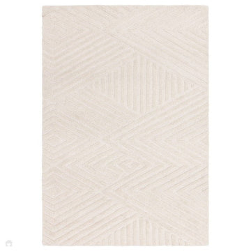 Hague Modern Plain Geometric Hand-Carved Hi-Low 3D Ridged Cut & Loop Pile Textured Wool Ivory Rug-Asiatic Carpets-Rug Love - The Most Loved Rug Store